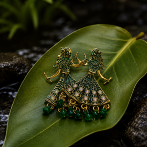 Royal Green Ethnic Gold Plated Dangle Earrings for Women