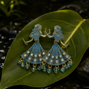 Royal Blue Ethnic Gold Plated Designer Dangle Earrings for Women
