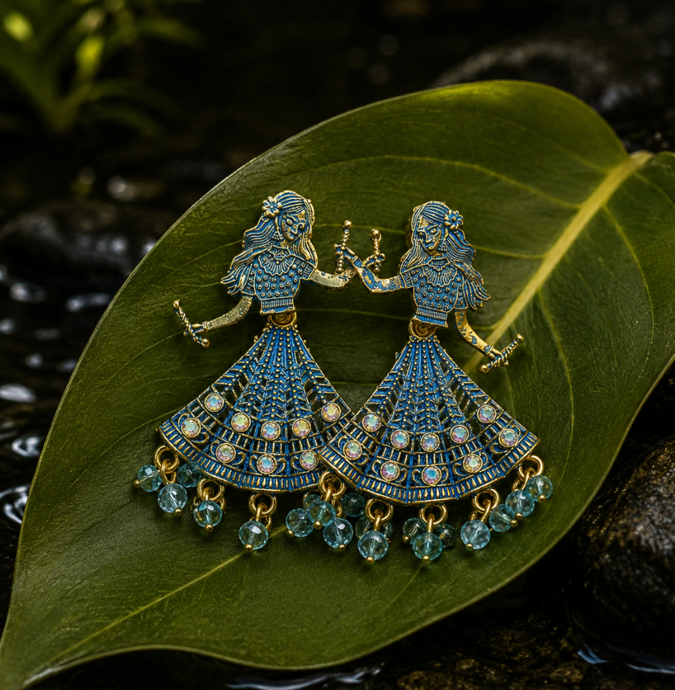 Royal Blue Ethnic Gold Plated Designer Dangle Earrings for Women